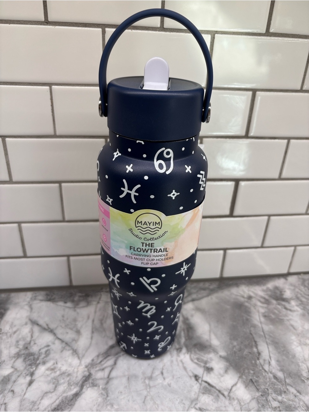 Navy Zodiac Stainless Water Bottle with Carry Handle